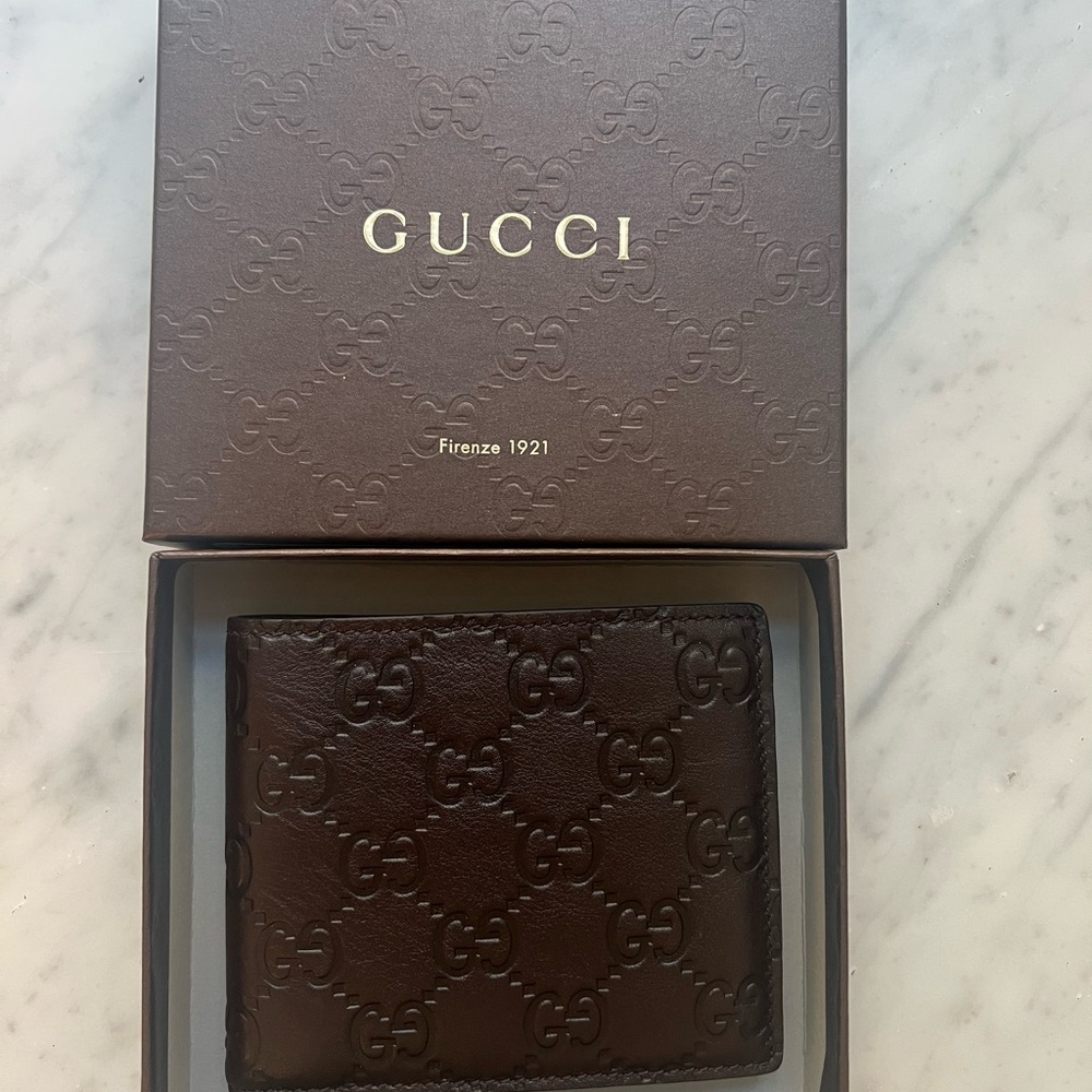 Gucci Embossed Brown Leather Card Holder